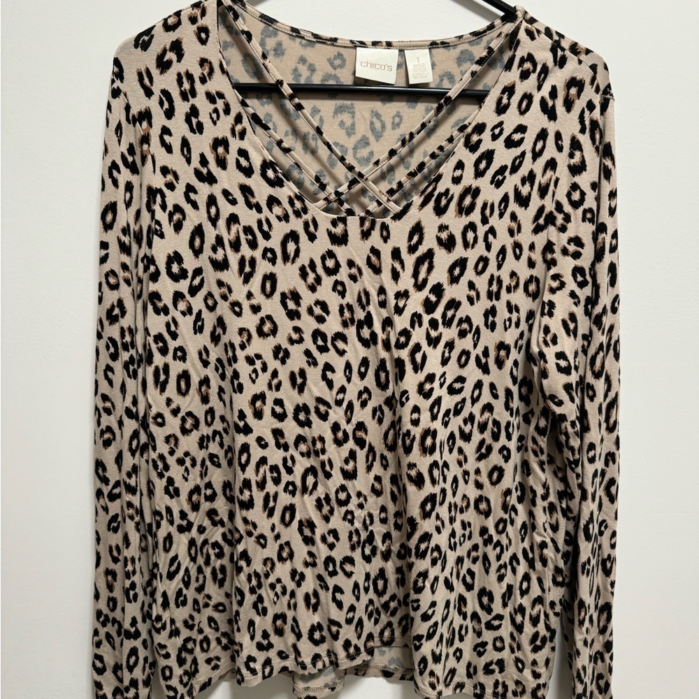 Chico's Leopard Print Long Sleeve Top